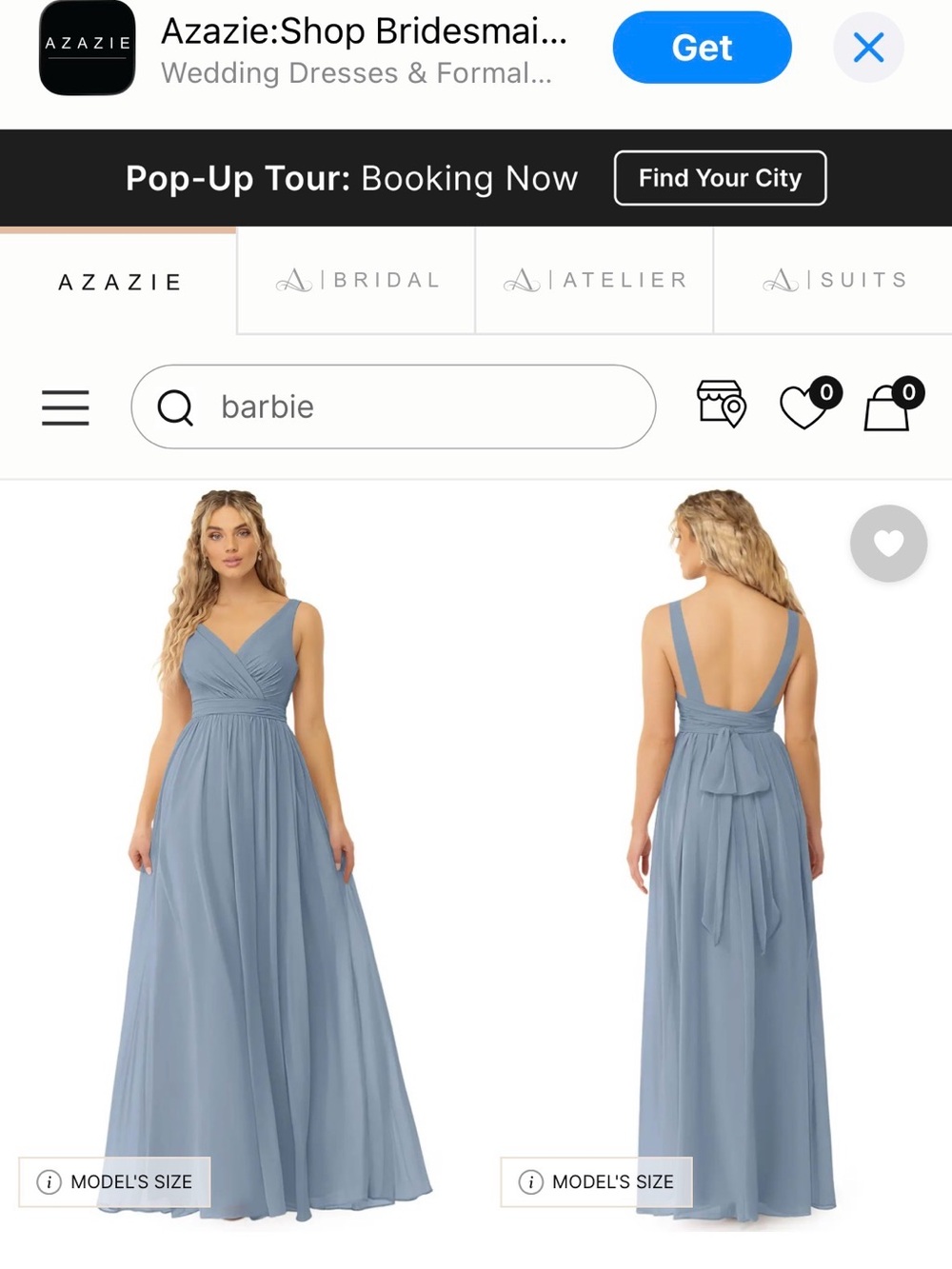 Azazie Gray Pleated Chiffon V-Neck Wedding Dress